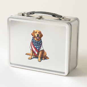 US-Flagge Golden Retriever Gravierter Hunde Liebha Metall Brotdose