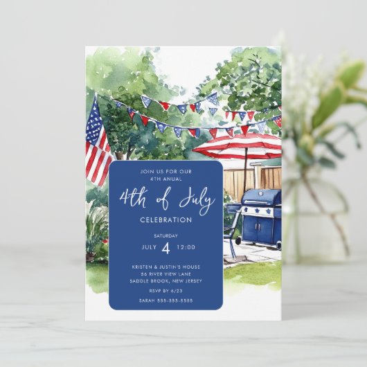 US Flagge GRILLEN Bash Einladung (Stehend Vorderseite)