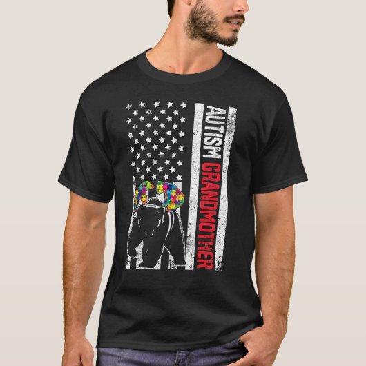 US-Flagge Großmutter Bär Autismus-Bewusstsein Fa T-Shirt (Vorderseite)