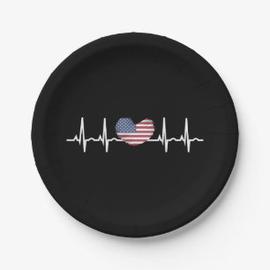 US-Flagge Herzschlag EKG Elektrokardiographie Pappteller
