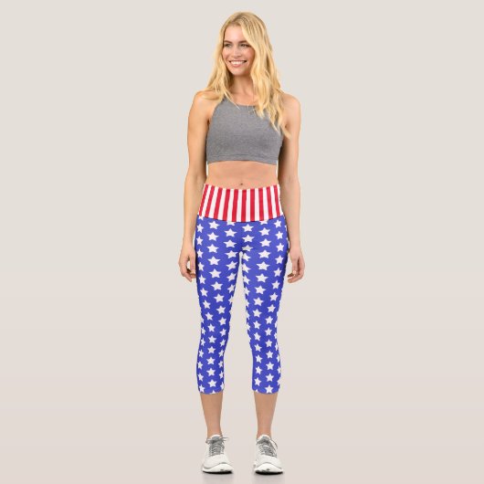 US Flagge High Waisted unter der Marke Custom Capri Leggings (Vorderseite)