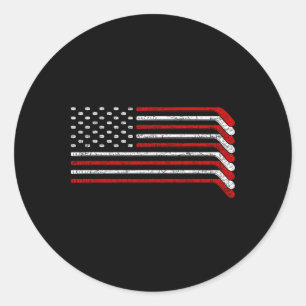 Us-Flagge Hockeyschläger Patriotischer Amerikanisc Runder Aufkleber