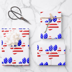 US-Flagge Hund Pfotenabdruck Muster Geschenkpapier Set