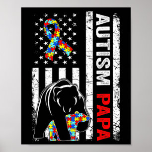 US-Flagge in Not Autismus Papa Bär Bewusstsein Poster