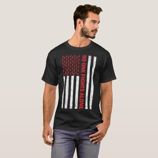 US-Flagge Keine Karosseriekämpfe allein Red Ribbon T-Shirt (Vorne ganz)