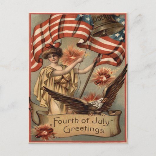 US-Flagge Lady Liberty Feuerwerk Knallkörper Postkarte (Vorderseite)