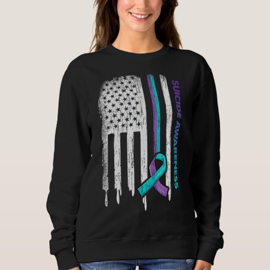 US-Flagge Lila und Aquamarines Multibbon-Selbstmor Sweatshirt (Vorderseite)