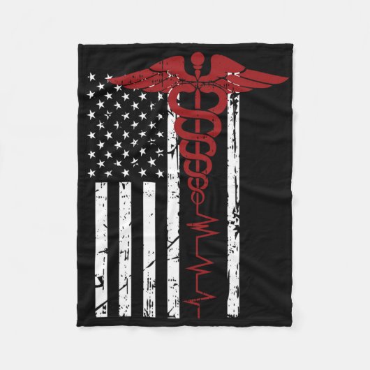US-Flagge Medizinisches Symbol Black Patriotic Cad Fleecedecke (Vorderseite)