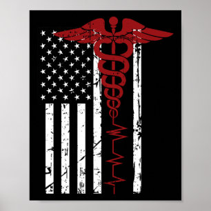 US-Flagge Medizinisches Symbol Black Patriotic Cad Poster
