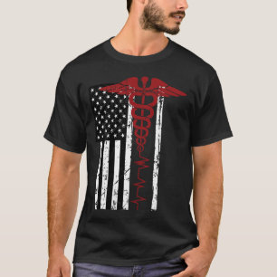 US-Flagge Medizinisches Symbol Black Patriotic Cad T-Shirt