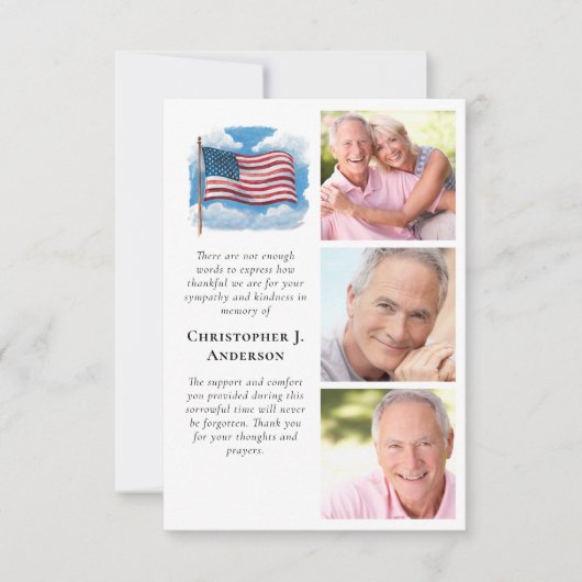 US-Flagge Militär 3 Foto Beileid Beerdigung Dankeskarte (Vorderseite)