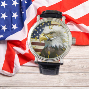 US-Flagge mit amerikanischem Adler Vintag Armbanduhr