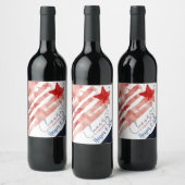 US-Flagge mit Aquarellfarbe und Red Star 4. Juli Weinetikett (Flaschen)