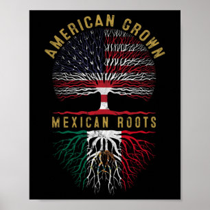 US-Flagge mit Baum und mexikanischen Wurzeln, Dist Poster