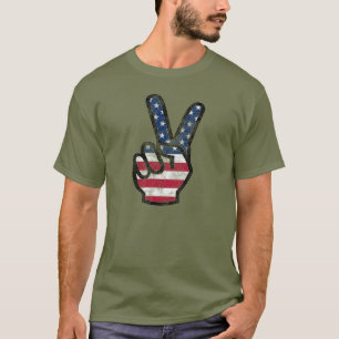 US-Flagge mit Friedenszeichen Hand T-Shirt