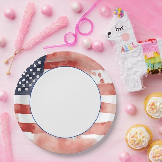 US-Flagge mit weißem Zentrum Pappteller (Party)
