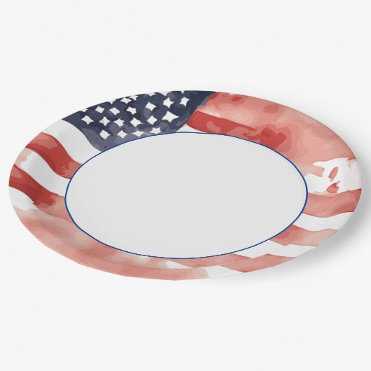 US-Flagge mit weißem Zentrum Pappteller (Schrägansicht)