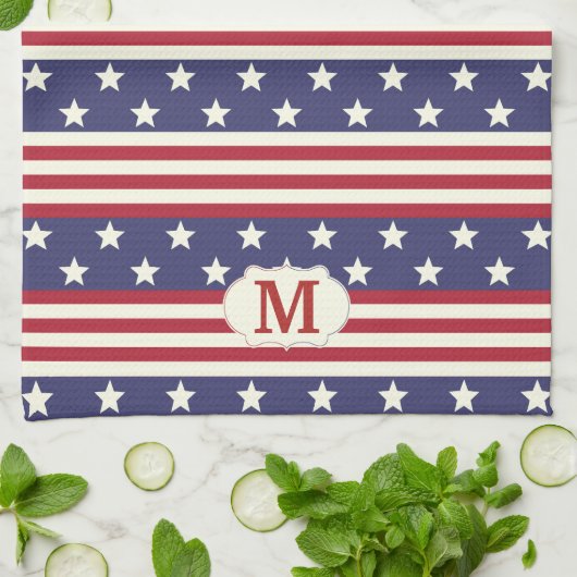 US Flagge Monogram Küchentuch (Gefaltet)