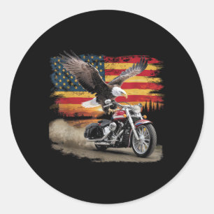 US-Flagge Motorrad T-Shirt USA Flagge Biker Retro Runder Aufkleber