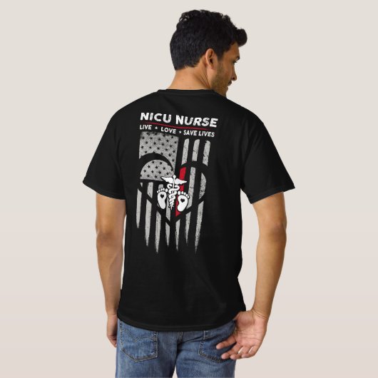 US-Flagge NICU Nurse Decal T-Shirt (Schwarz voll)