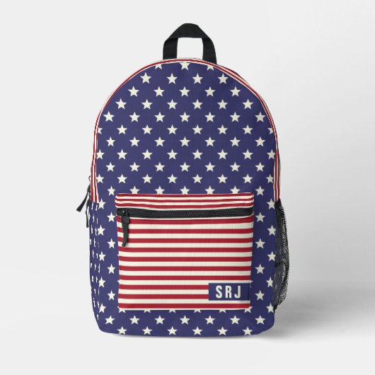 US Flagge Patriotic American Flag Monogram Bedruckter Rucksack (Vorderseite)
