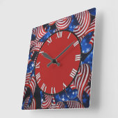 US Flagge Patriotic Curls Square Clock Quadratische Wanduhr (Winkel)
