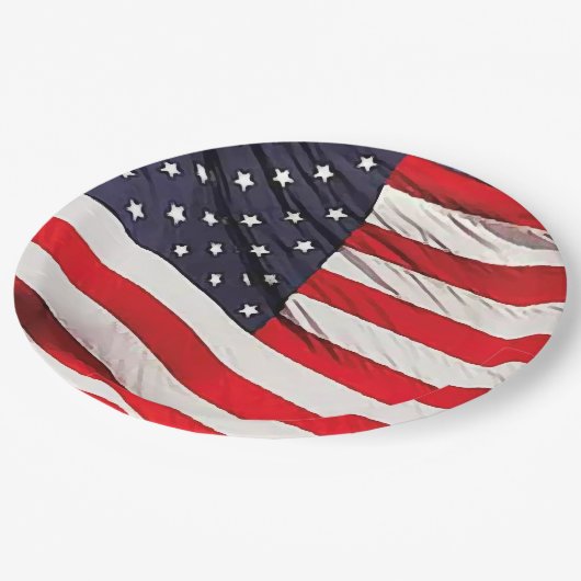US-Flagge Patriotisch Pappteller (Schrägansicht)