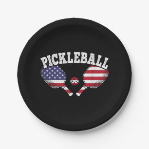 US-Flagge Pickleball-Spieler Vintage Pickle Ball L Pappteller