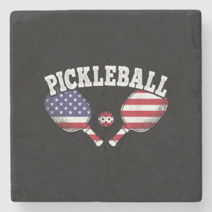US-Flagge Pickleball-Spieler Vintage Pickle Ball L Steinuntersetzer