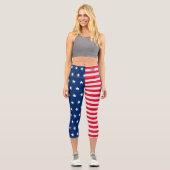 US Flagge Red White Blue Personalisiert Capri Leggings (Vorderseite)