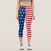 US Flagge Red White Blue Personalisiert Capri Leggings (Vorderseite)