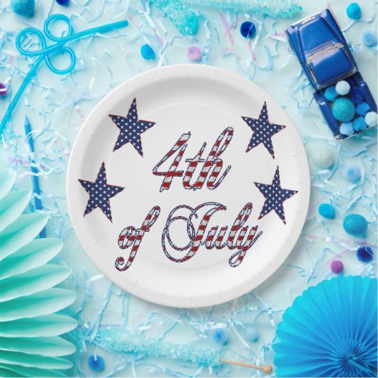 US Flagge Red White Text am 4. Juli Pappteller (Party)