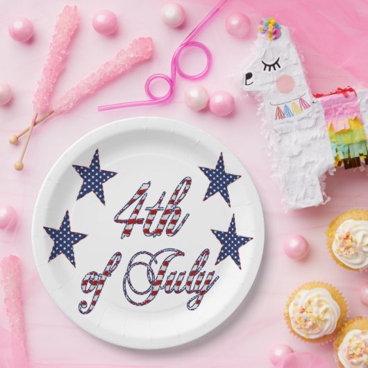 US Flagge Red White Text am 4. Juli Pappteller (Party)