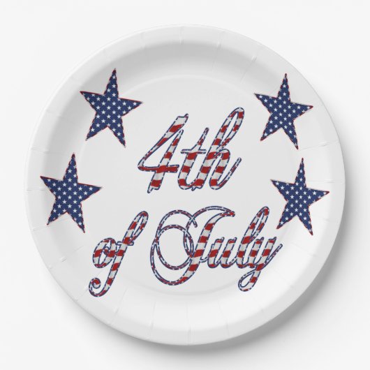 US Flagge Red White Text am 4. Juli Pappteller (Vorderseite)