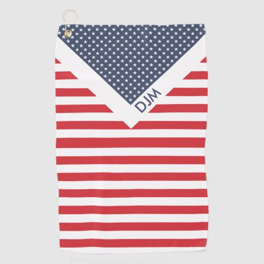 US Flagge Rot Weiß und Blau Mit Monogramm Golfhandtuch (Vorderseite)