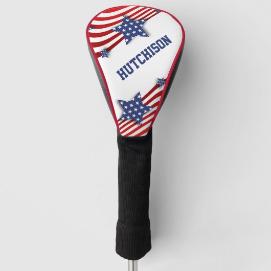 US Flagge Rot, Weiß und Blau Personalisiert Golf Headcover (Vorderseite)