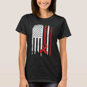 US-Flagge Rotes Band Herz-Krankheit Bewusstsein T-Shirt