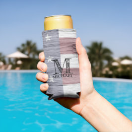 US-Flagge Rustic Red White Wood Monogram Selters Dosenkühler