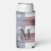 US-Flagge Rustic Red White Wood Monogram Selters Dosenkühler (Seltzer Vorderseite)