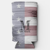 US-Flagge Rustic Red White Wood Monogram Selters Dosenkühler (Vorderseite)