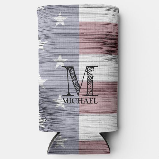 US-Flagge Rustic Red White Wood Monogram Selters Dosenkühler (Vorderseite)