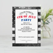US-Flagge Rustic Schwarz-weiß Grau Glitzern 4. Jul Einladung (Stehend Vorderseite)