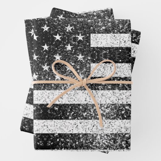 US-Flagge Rustic Schwarz-weiß Grau Glitzern Geschenkpapier Set (Beispiel)