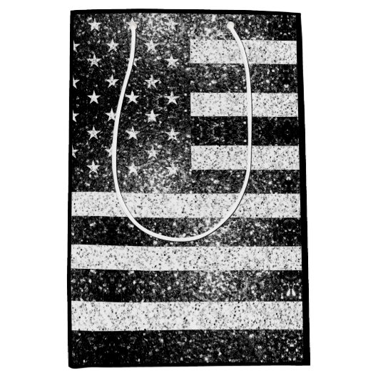 US-Flagge Rustic Schwarz-weiß Grau Glitzern Mittlere Geschenktüte (Vorderseite)