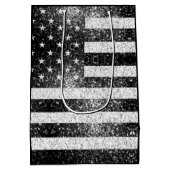 US-Flagge Rustic Schwarz-weiß Grau Glitzern Mittlere Geschenktüte (Rückseite)