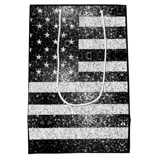 US-Flagge Rustic Schwarz-weiß Grau Glitzern Mittlere Geschenktüte (Rückseite)