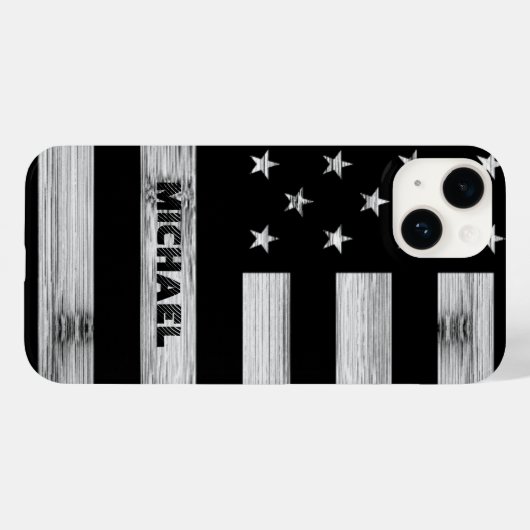 US-Flagge Rustic Wood Schwarz-weiß Monogram Case-Mate iPhone Hülle (Rückseite (Horizontal))
