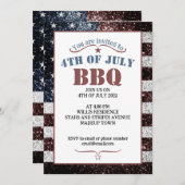 US-Flagge rustikale Glitzern 4. Juli GRILLEN Party Einladung (Vorne/Hinten)
