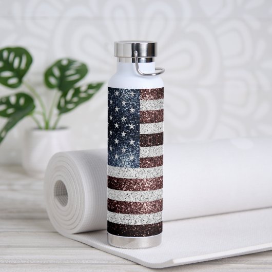 US-Flagge rustikale Glitzern in Rot-Blau Glitzer Trinkflasche (Yoga)