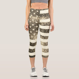 US-Flagge Rustikale Goldfische Glitzern Capri Leggings